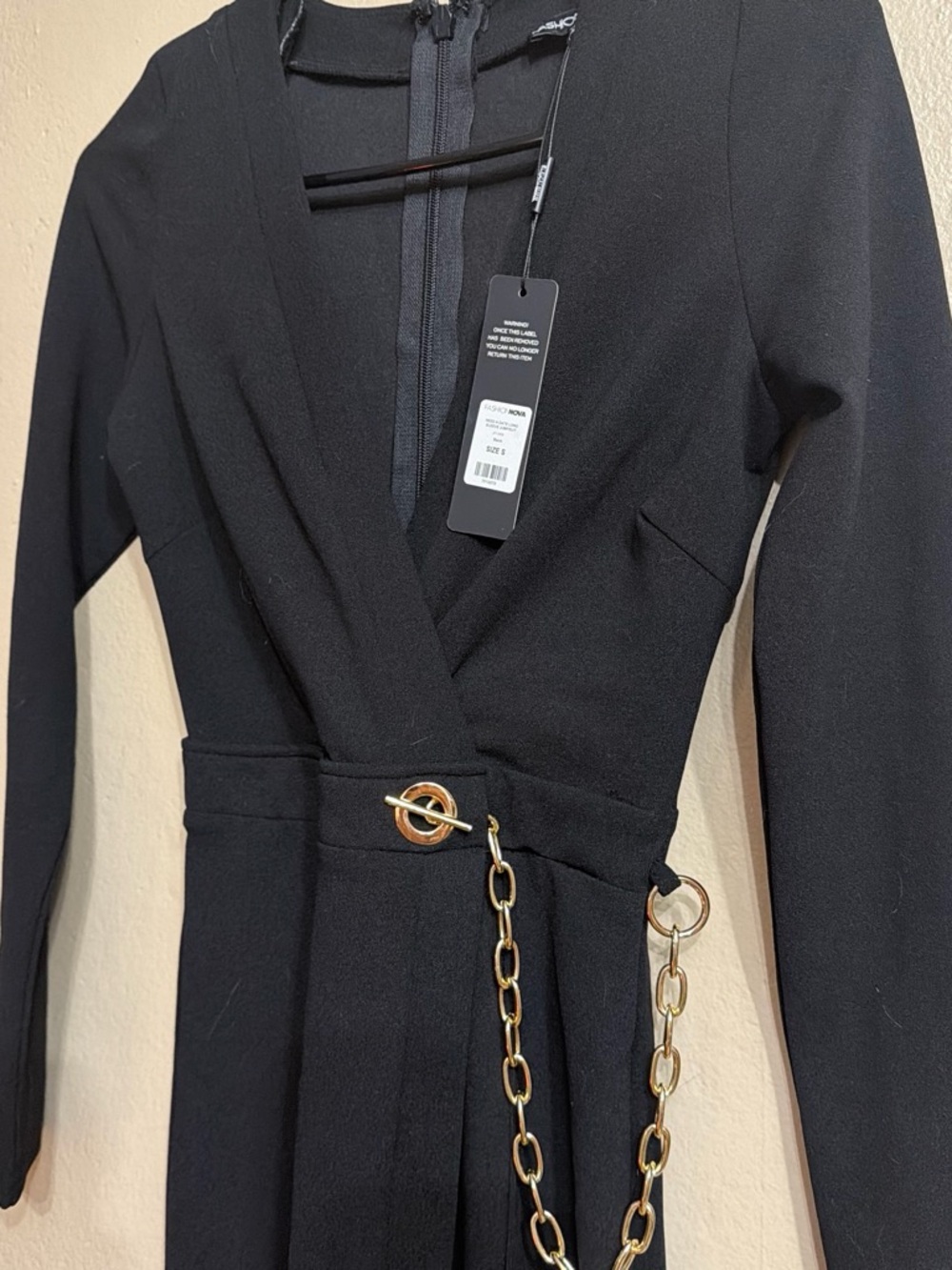 Fashion Nova Black Jumpsuit with Gold Chain Accent